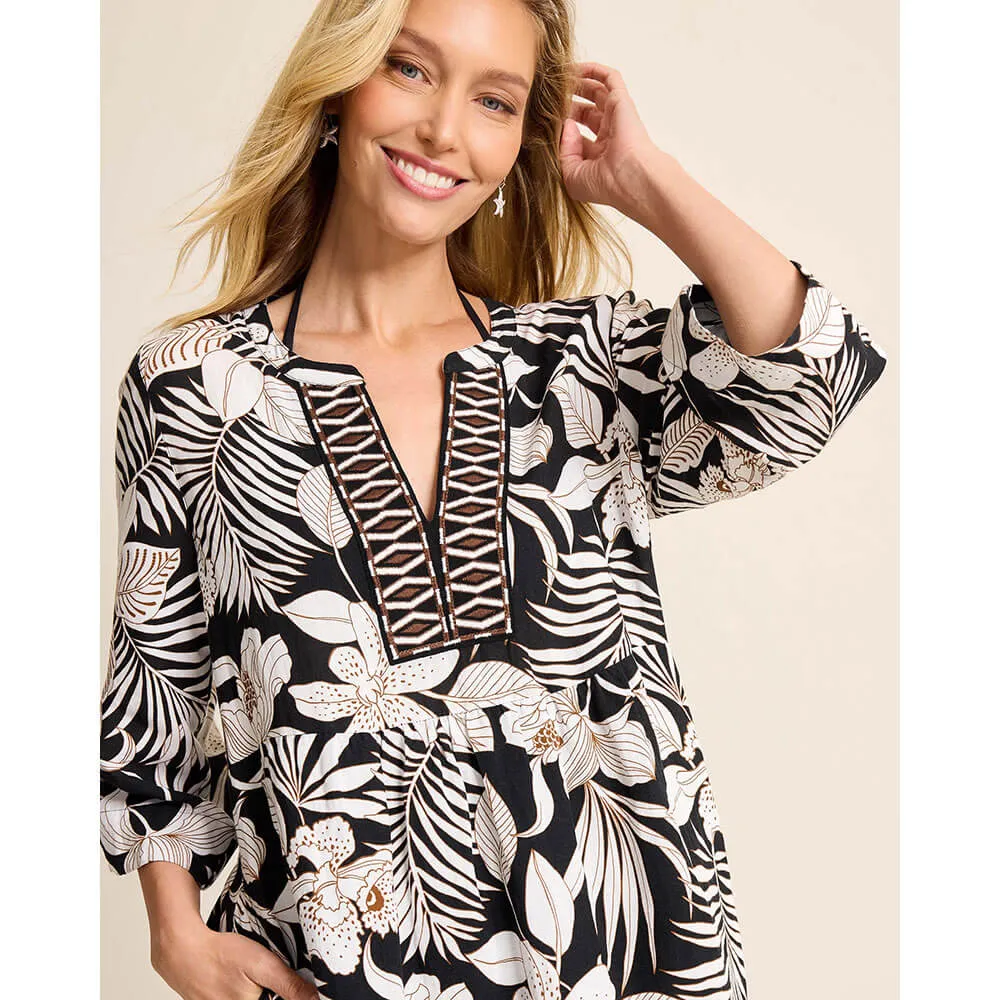 Tommy Bahama Womens St. Lucia Blooms Tunic Dress Coverup - Black