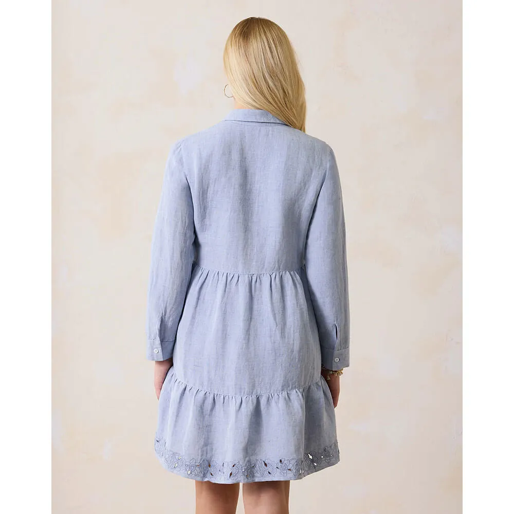 Tommy Bahama Womens St. Lucia Embroidered Collar Dress Coverup - Billowy Blue