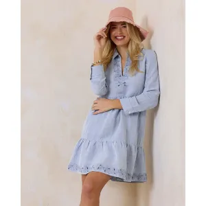 Tommy Bahama Womens St. Lucia Embroidered Collar Dress Coverup - Billowy Blue