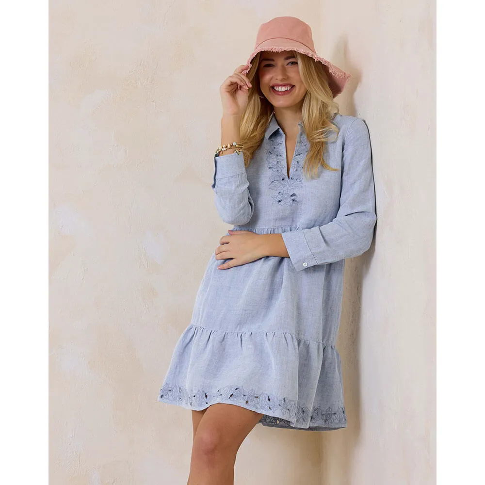 Tommy Bahama Womens St. Lucia Embroidered Collar Dress Coverup - Billowy Blue