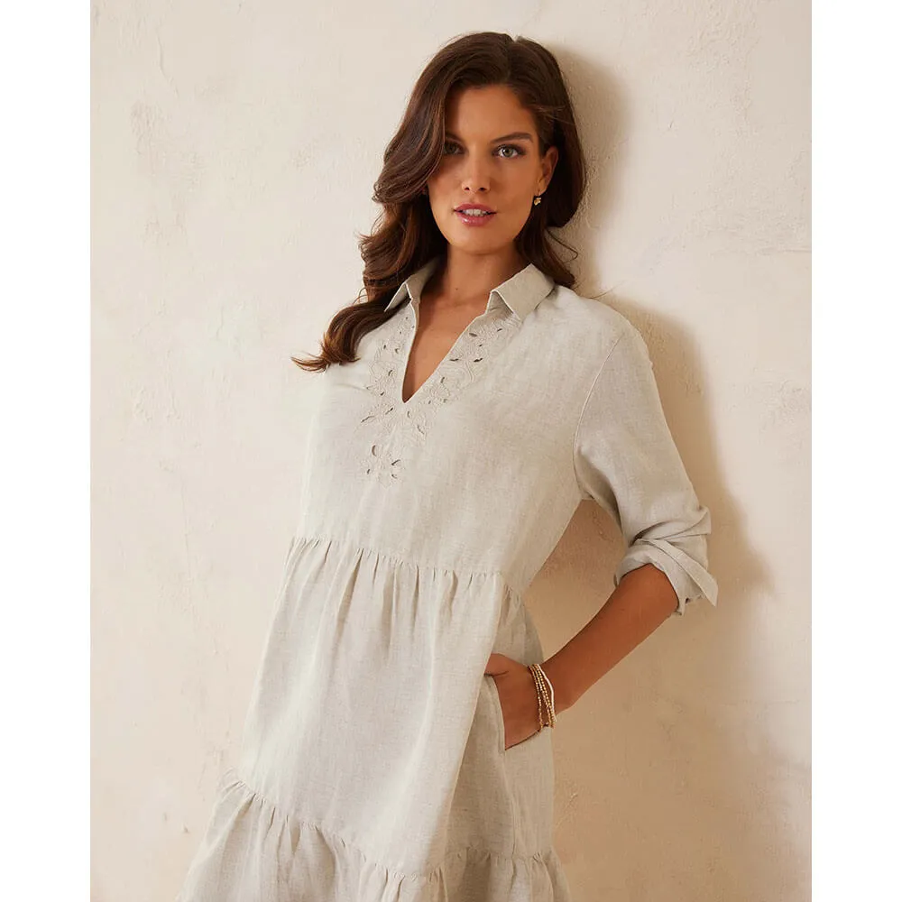 Tommy Bahama Womens St. Lucia Embroidered Collar Dress Coverup - Twill