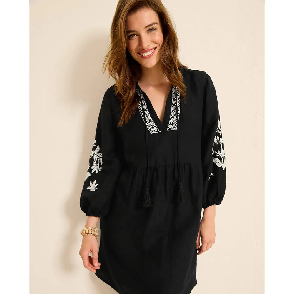 Tommy Bahama Womens St. Lucia Floral Embroidered Dress Coverup - Black