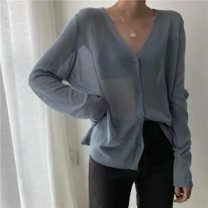 Top Quality Cardigan For Women Long Sleeve Cardigan Summer Cropped Cardigan Knitted V neck Thin Ice Silk Sweaters Sunscreen Shirt Tops
