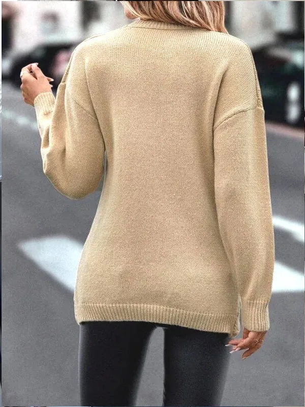 V Neck Knitted Sweater Women Off Shoulder Pullovers