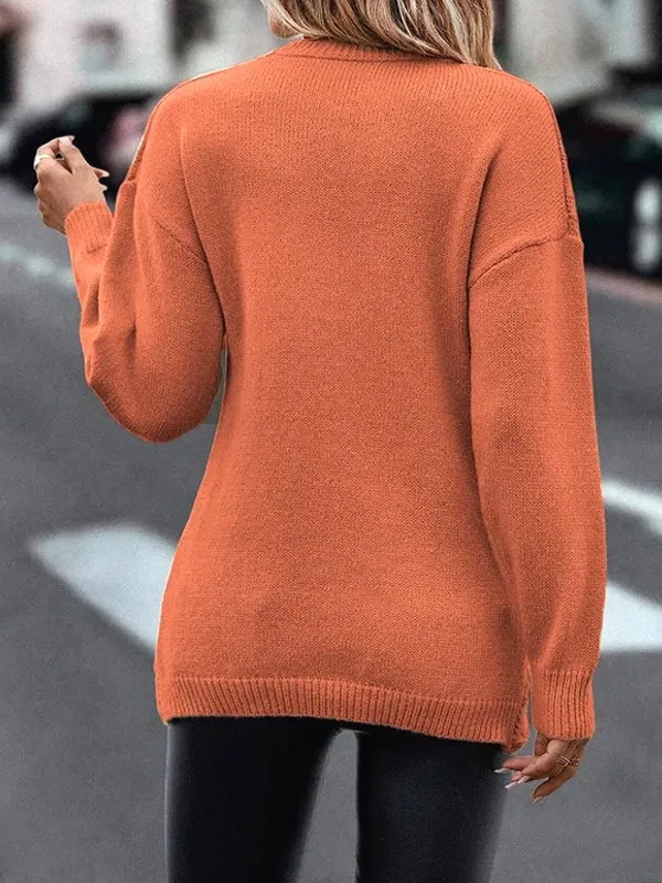 V Neck Knitted Sweater Women Off Shoulder Pullovers