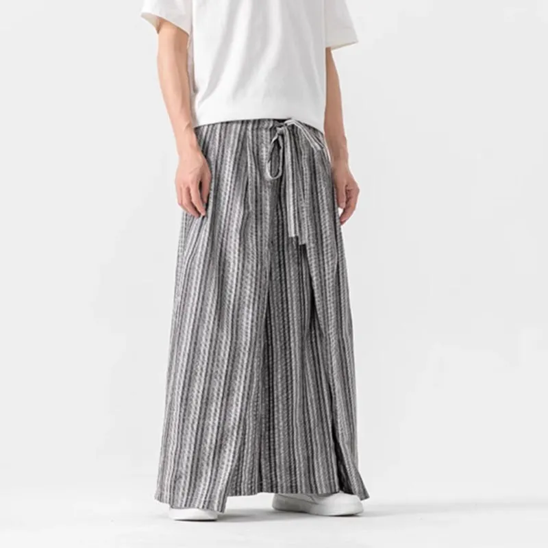 Vintage Striped Linen Thin Loose Wide Leg Culottes