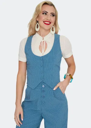 Voodoo Vixen Pinstripe 40's Waistcoat Blue