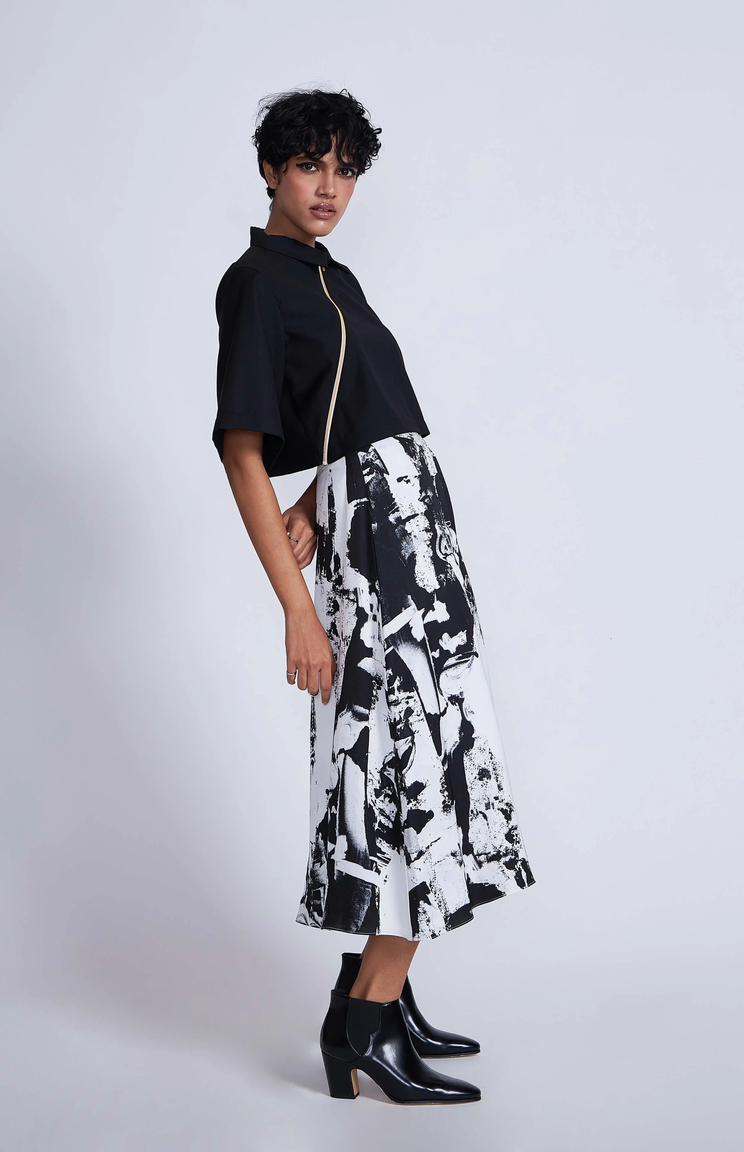 White black kafka layered culottes
