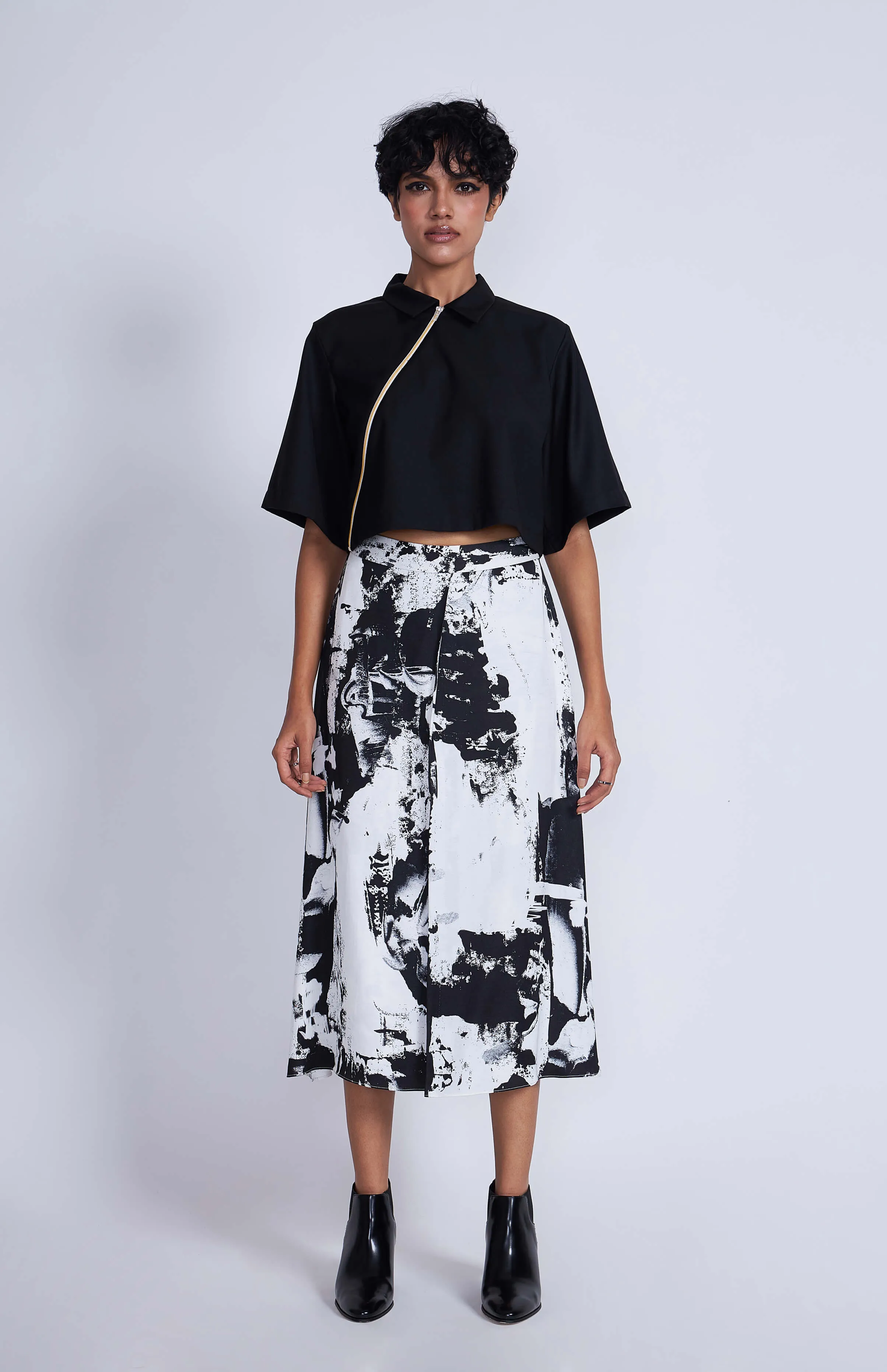 White black kafka layered culottes