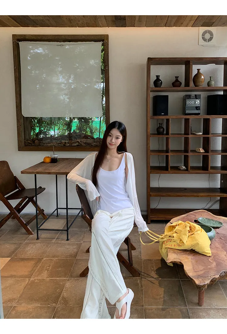white knit cardigan