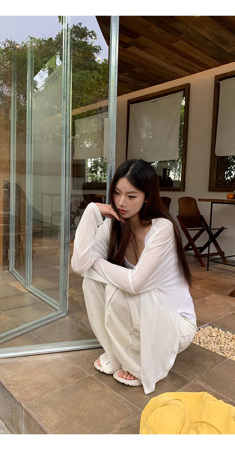 white knit cardigan