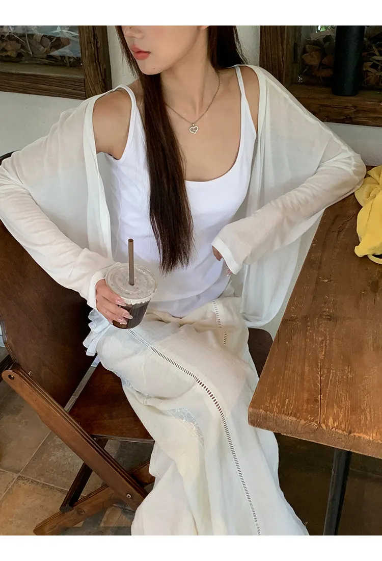 white knit cardigan