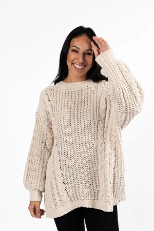 Wide Open Spaces Beige Chenille Cable Knit Oversized Sweater FINAL SALE