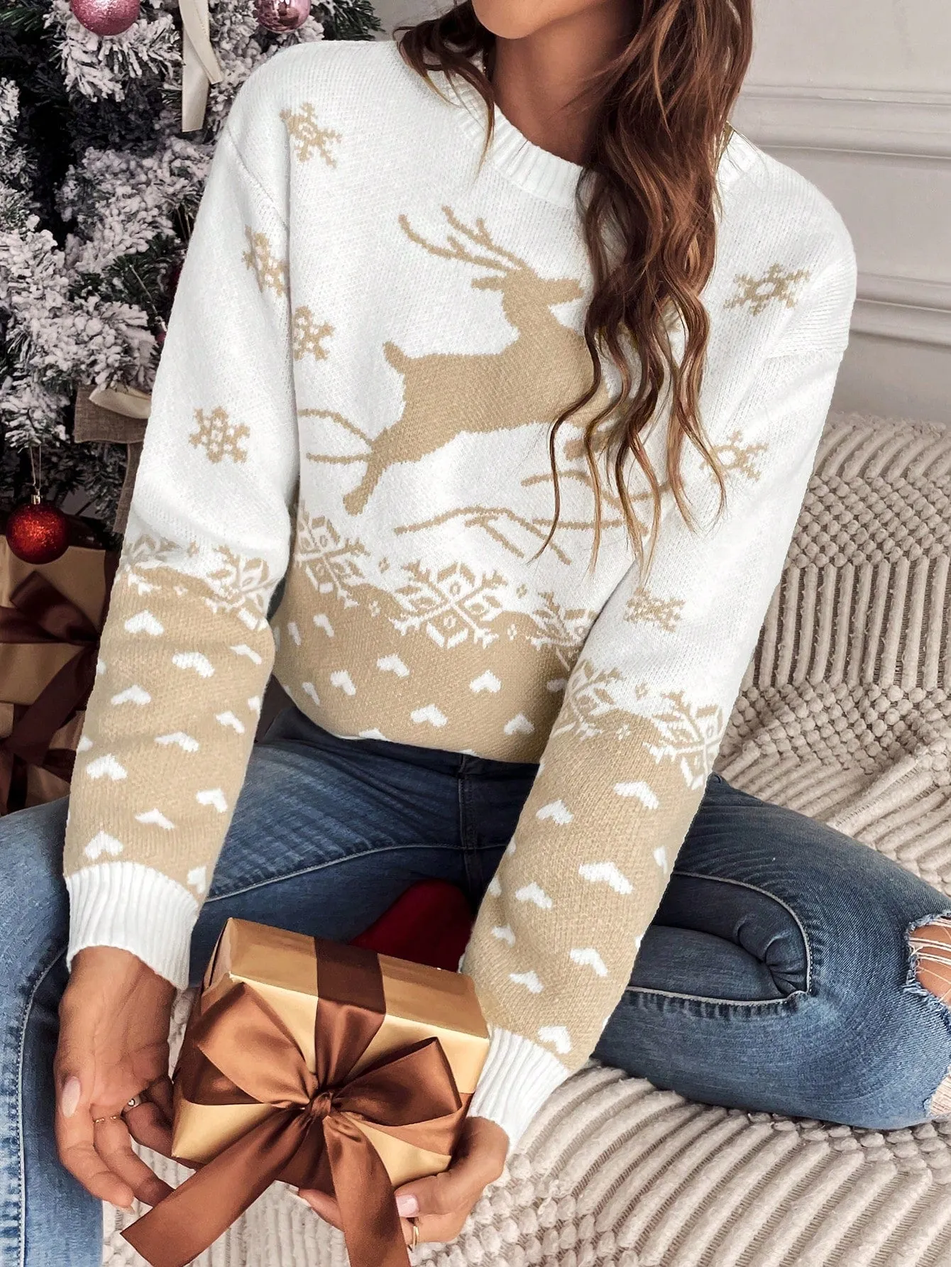 Women Christmas Cute Sweaters Casual Letter Embroidery Comfy Warm Long Sleeve Pullover Basic Knitwear For Streetwear