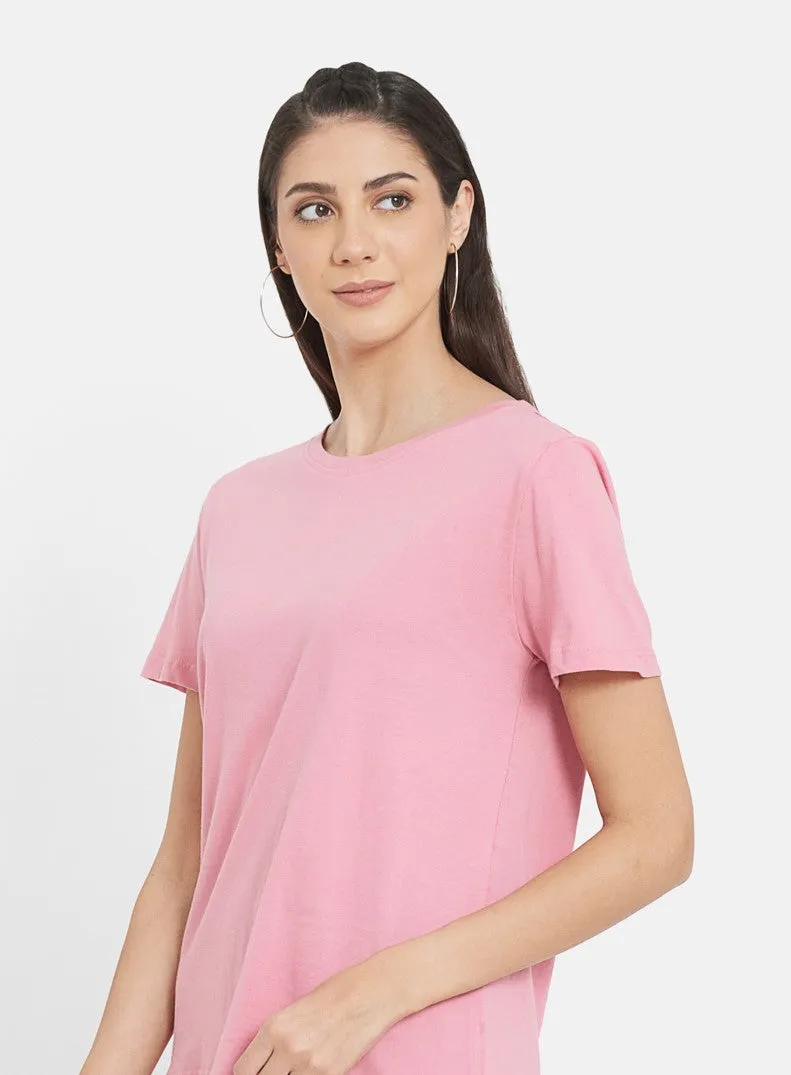Women Pink Organic Cotton T-shirt with TOP STITCHED JERSEY CULOTTES (BLACK)