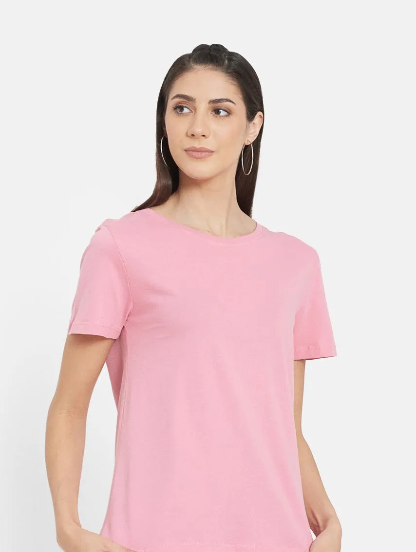Women Pink Organic Cotton T-shirt with TOP STITCHED JERSEY CULOTTES (BLACK)