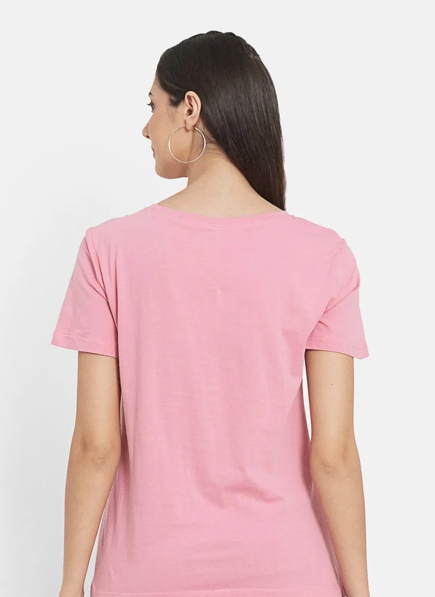 Women Pink Organic Cotton T-shirt with TOP STITCHED JERSEY CULOTTES (BLACK)