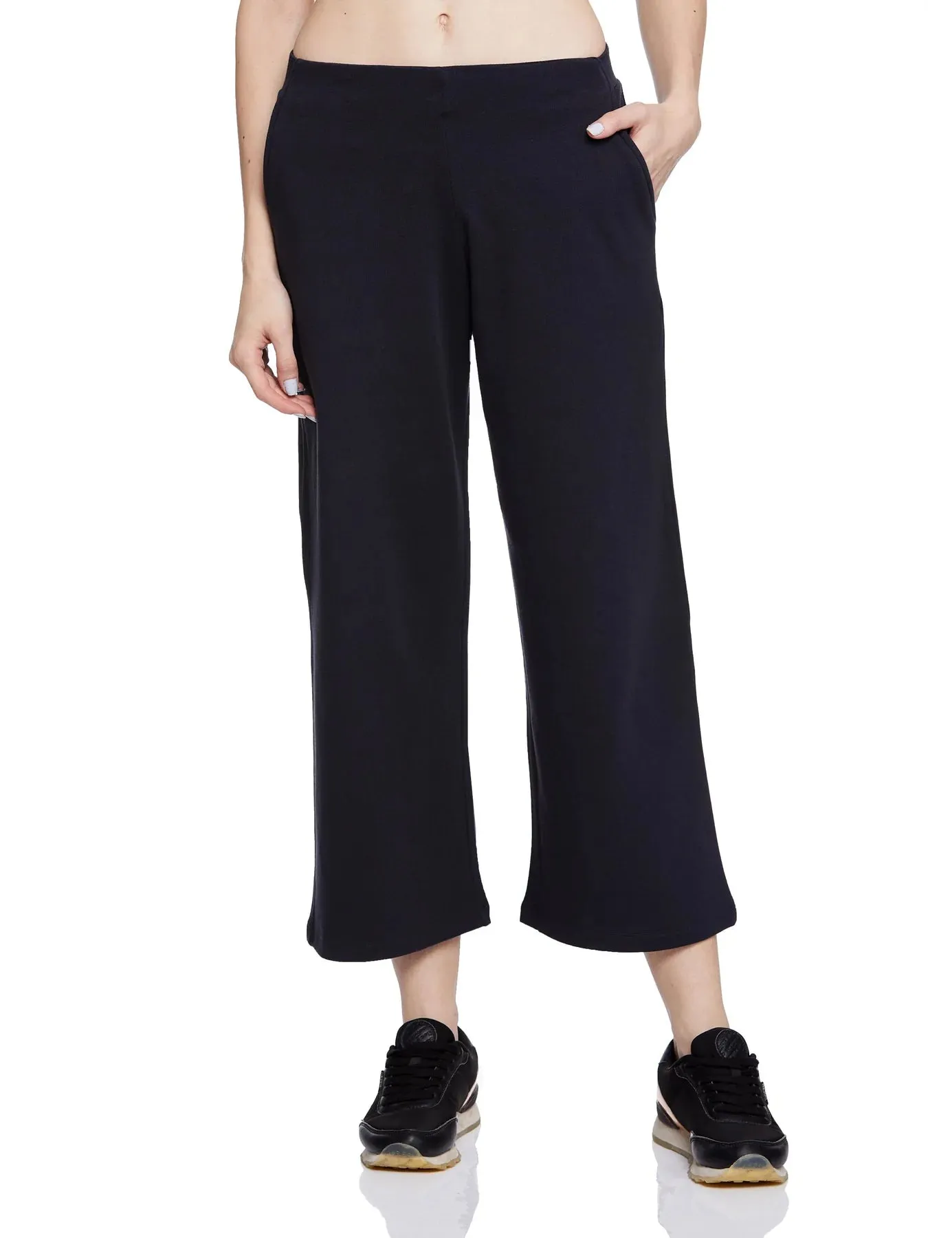 Women Pink Organic Cotton T-shirt with TOP STITCHED JERSEY CULOTTES (BLACK)