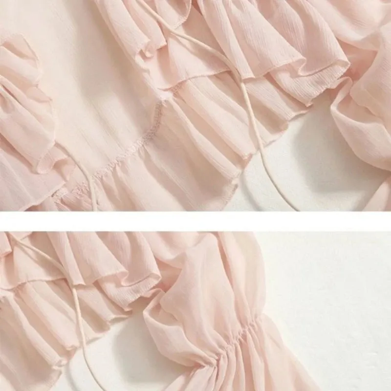 Women Summer Shirts Sweet Long Sleeve Ruffles Flare Sleeve Holiday Solid Sunscreen Tops Tie-Up Cardigans Chiffon Short Shirts