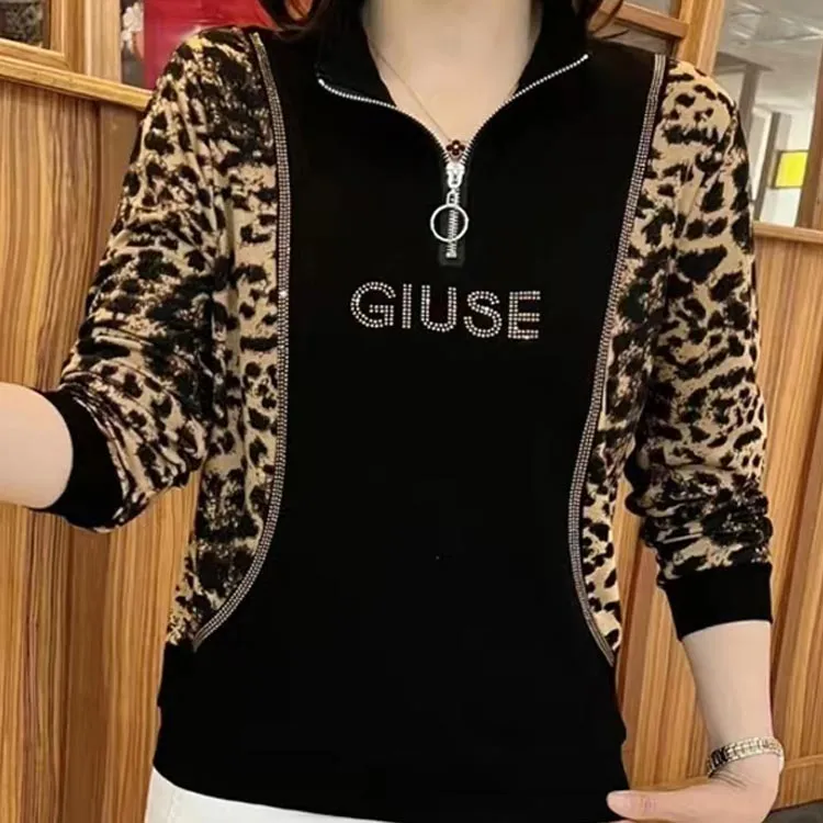Women’s High-end Lapel Zip-collar Long-sleeve Pullovers