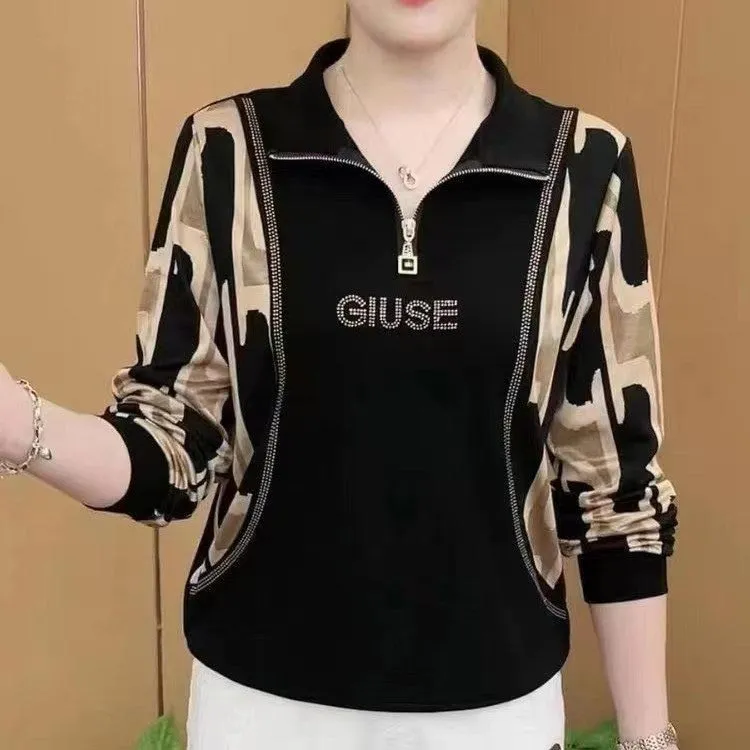 Women’s High-end Lapel Zip-collar Long-sleeve Pullovers