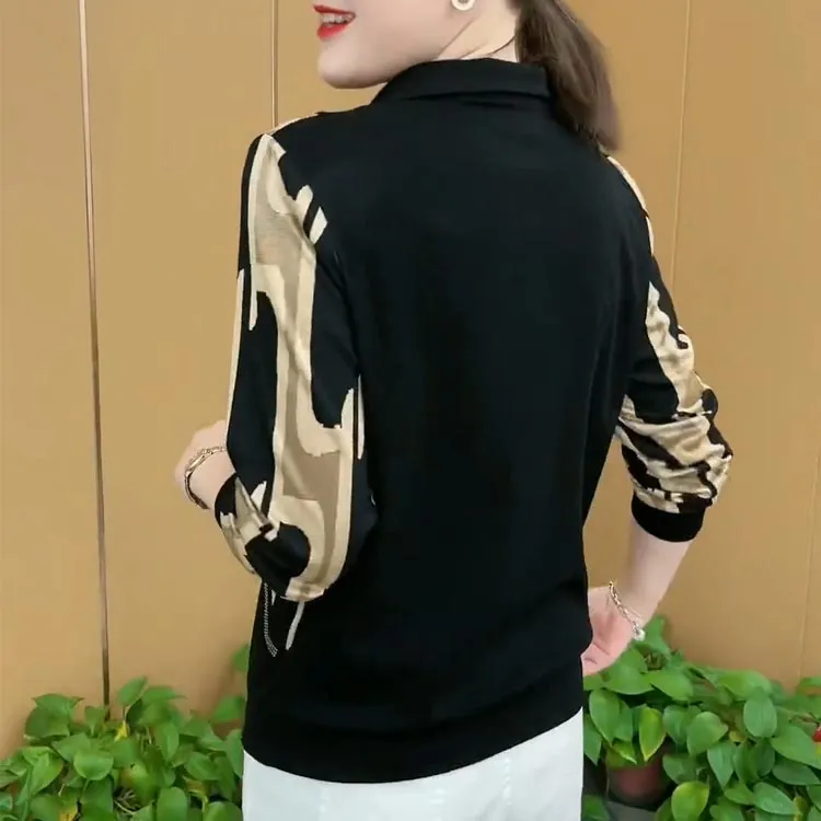 Women’s High-end Lapel Zip-collar Long-sleeve Pullovers