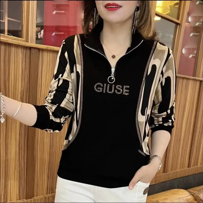 Women’s High-end Lapel Zip-collar Long-sleeve Pullovers