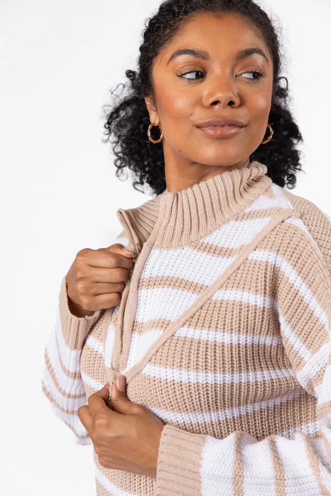 Worth Melting For Beige Striped Color Block Quarter Zip Pullover Sweater FINAL SALE