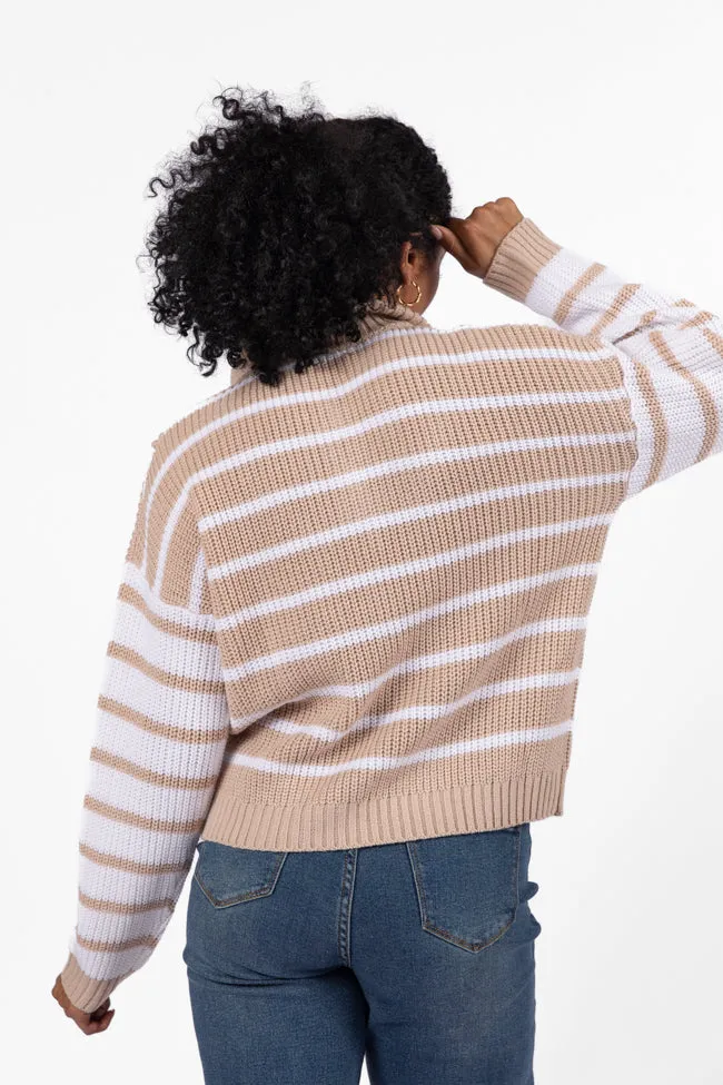 Worth Melting For Beige Striped Color Block Quarter Zip Pullover Sweater FINAL SALE