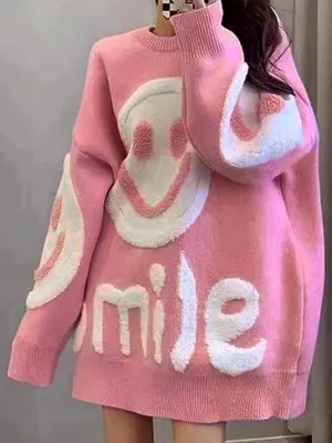 Y2K Smile Print Dickes Lockeres Sweatshirt
