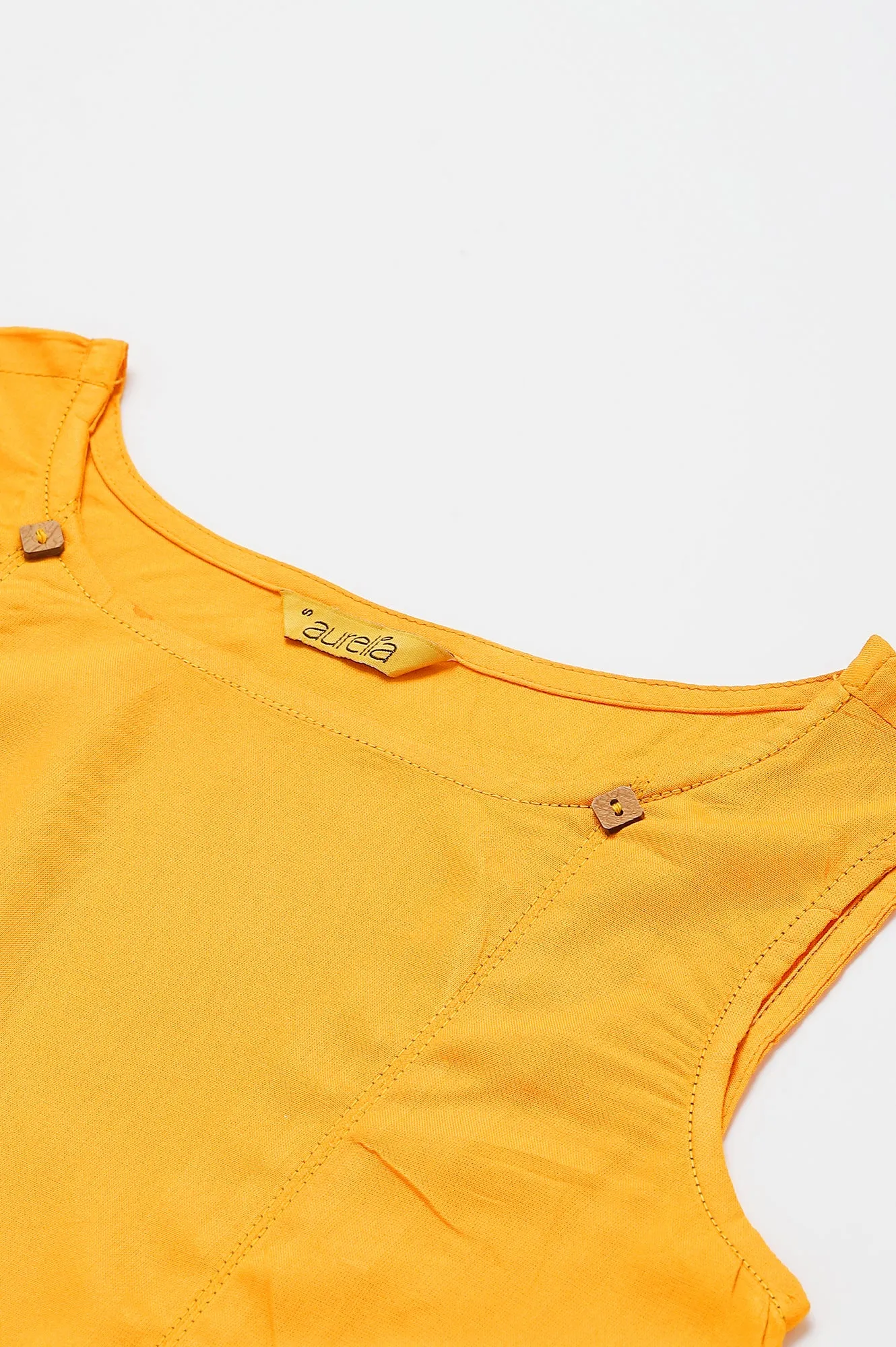 Yellow Front Pleated kurta With Blue Culottes