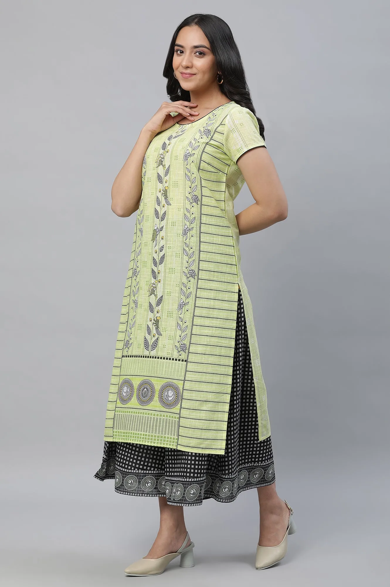 Yellow Printed Kurta, Culottes & Dupatta Set