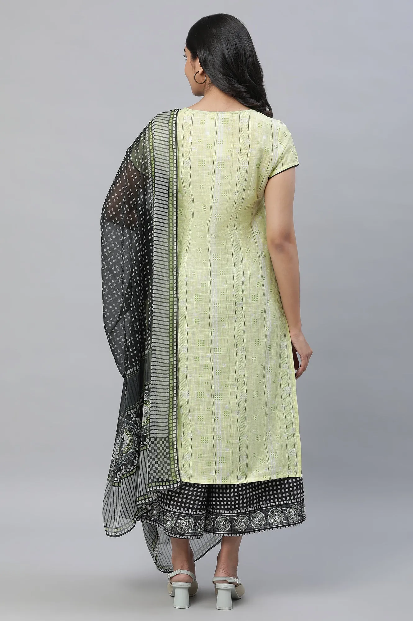 Yellow Printed Kurta, Culottes & Dupatta Set