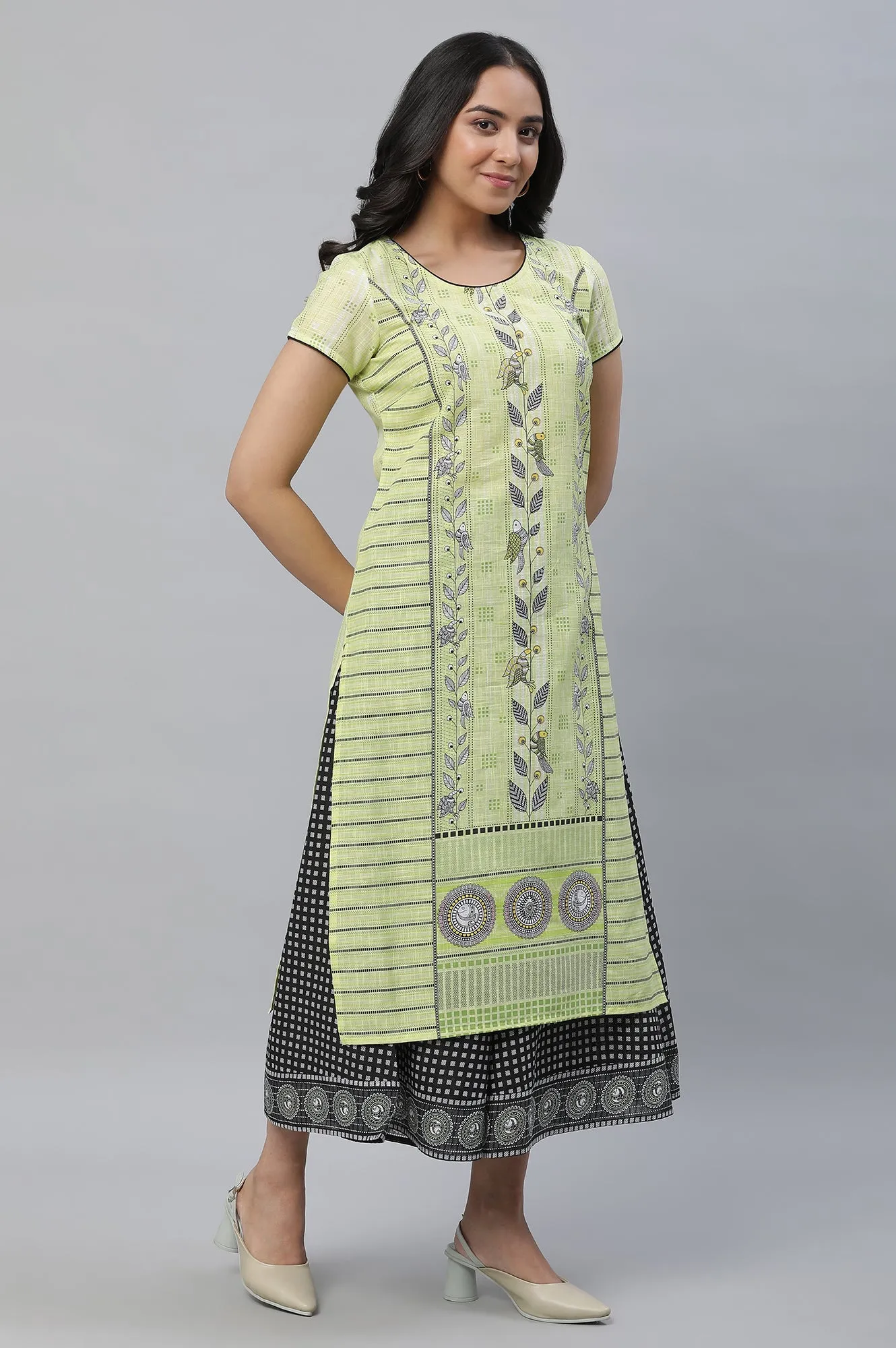 Yellow Printed Kurta, Culottes & Dupatta Set