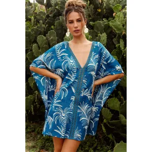 Z & L Europe Palmeiras Lace Front Tunic Cover Up - Blue Multi
