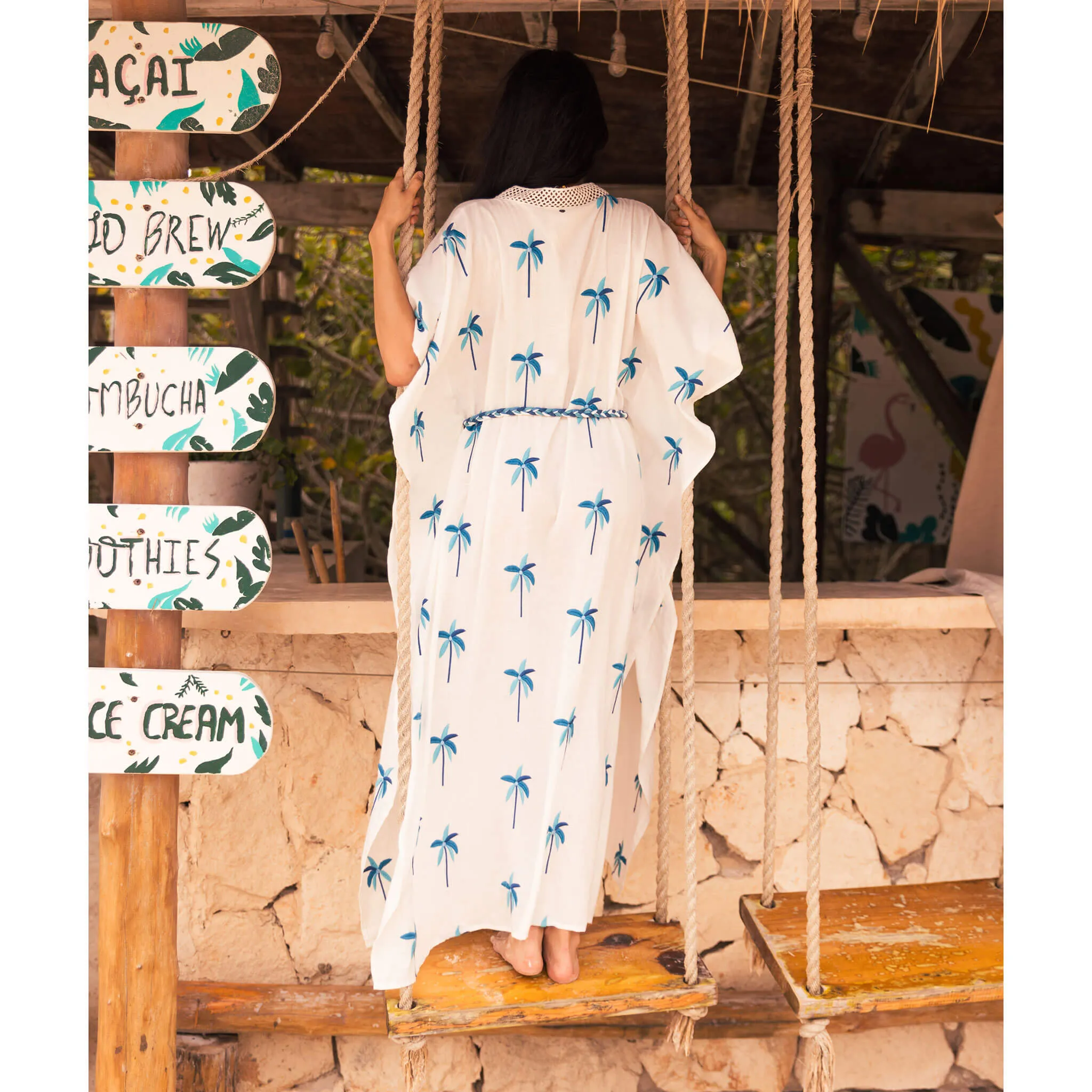 Z & L Europe Palms Kaftan Dress Cover Up - White