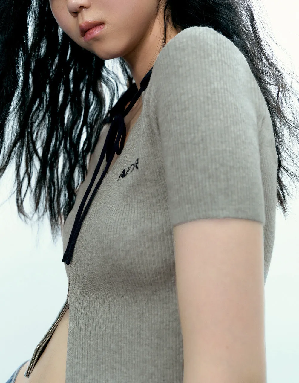 Zipper Front Knitted Cardigan